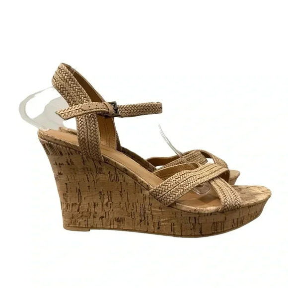 J. Crew Light Brown Braided Cork Wedge Heel Sandals 9.5 - Picture 1 of 8